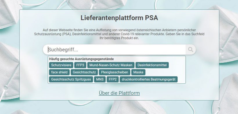 Schutz vor Corona Ausrüstung Plattform